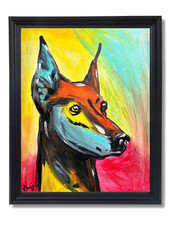 Guajardo Art: Original 14x11 Expressionist Colorful Doberman Painting Canvas picture
