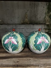 A pair Chinese Famille Rose Porcelain Pot Qing Tongzhi Cabbage Pattern 10.6 inch picture