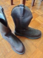 Justin Men’s Brown Leather Western Pull-On Mid-Calf Boots Round Toe 10.5 picture