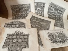 Lot 7 Sheets - Antique Sicily Coins Numismatics Saint Copper Engraving 1780's - picture