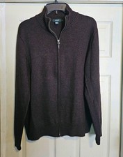 J.CREW Mens M Brown Merino Wool Knit Full Zip Mock Neck Sweater picture