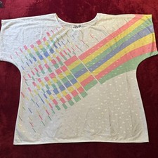 Vintage Vera Neumann Rainbow Geometric Dolman Top White Metallic Silver Size 18 picture