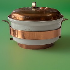 Vintage Hall Ambiance Baking Casserole Dish W/ Copper Brass Warmer &Brass Stand  picture