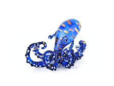 Hand Blown Glass Octopus Figurine Blue Gold Marine Art Ocean Decor Squid picture