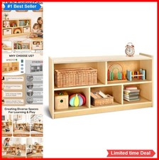 Kids Bookshelf 5 Cube Wooden Storage Cabinet 45 Inch Natural Wood Toy Organizer picture