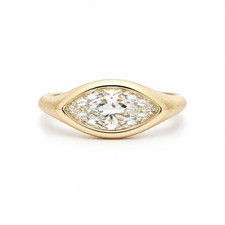 18k Gold 1.02ct GIA Marquise Bezel Diamond East West Solitaire Brushed Ring picture