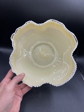 Vintage Fenton Glass Yellow Goldenrod Overlay Ruffled Bowl Scalloped picture