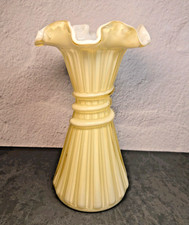 Vintage Fenton Candleglow Yellow Cased Glass Wheat Sheaf Vase Ruffled 7.5
