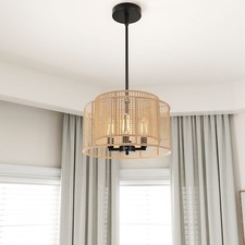 Aiwen 14.76'' Boho Hand Woven Rattan Chandelier Black Farmhouse 4-Light picture