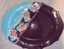 Handmade Studio Art Signed Judith Poe Pottery Oval Serving Platter  Fish Summer picture