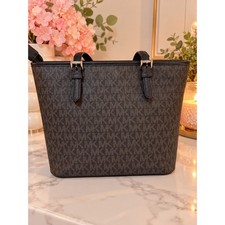 Michael Kors Black/Brown Signature MK Monogram Tote Bag Shoulder Purse picture