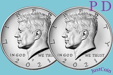 2021 P&D KENNEDY HALF DOLLAR SET CLAD TWO COINS SET UNCIRCULATED picture