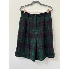 Vtg. Talbots Green Plaid Pleated Bermuda Shorts Womens 12 Mid Rise Cuffed Lined picture