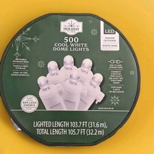 Holiday Time 500 Count Cool White Dome LED Christmas Lights WHITE Wire 103.7 FT picture