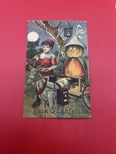 Rare Antique Circa 1910 Halloween Post Card Jack O Lantern Posted Ephemera  picture