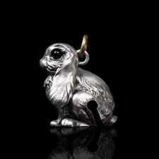 White Bronze Cute Rabbit Bunny Bell Keychain Animal Jewelry Gifts for Men Women picture