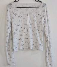 Aeropostale Waffle Knit Henley Shirt L Floral Long Sleeve Coquette Cottagecore picture