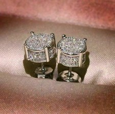 2 Ct Round Lab Created Diamond Cluster Stud Earrings 14K White Gold Plated picture