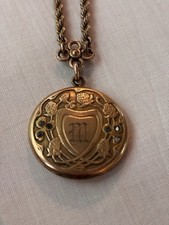 Antique J.M.F. & Co. Victorian Gold Filled Locket Watch Chain Paste Stones 25g picture