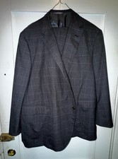 Oxxford Clothes Suit Bespoke Custom US 56 58 R Portly Wool Windowpane Plaid picture