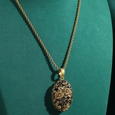 Vintage Sunflower Pendant Necklace Black Relief Gothic Antique Gold Colour Gift picture