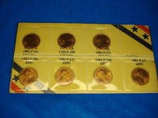 1982 LINCOLN CENTS - 7 PC. VARIETY SET COPPER & ZINC P & D - UNCIRCULATED picture