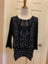 New Chico's Flocked Felicia  Top Blouse 3=16/18 or XL NWT Black Purple picture
