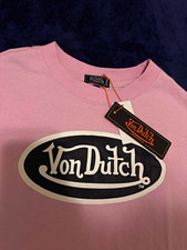 Von Dutch Men's Pink Graphic Logo Crew Neck Short Sleeve T-Shirt S Rhinestones picture
