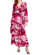 Rachel Roy Maxi Dress 10 Rose Pink Floral Tiered Blouson Sleeve A-Line NWT $159 picture