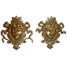 Two Antique French Louis XIV Style Gilt Bronze Mascaron Furniture Mounts picture