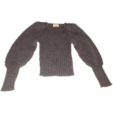 Sears JR Bazaar Gray Knit Square Neck Puff Sleeve Pullover Sweater Women's M picture