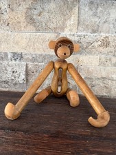 VINTAGE Wooden Monkey Jointed Articulated Toy with hour glass sand timer RARE picture