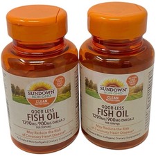 Lot of 2- Sundown Odorless Fish Oil, 1290mg, Omega 3 Supplement, Supports Heart picture