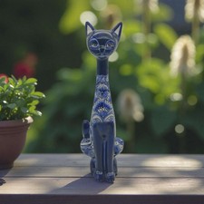 Colorful Talavera Cat Statue | Handmade Mexican Art picture