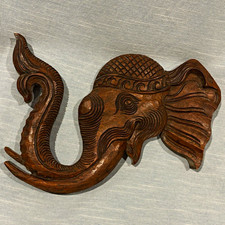 Mr Bounkhong Handmade Laos Hand-Carved Wood Elephant Head Wall Hanging Plaque picture