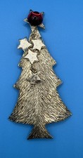 Vtg Ultra Craft Gold Tone Red Rhinestone 4 Dangling Stars Christmas Tree Brooch  picture