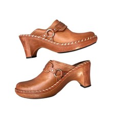 Vintage Frye Charlotte Ring Clogs Womens 10 Cognac Leather Y2K Made Brazil 70771 picture
