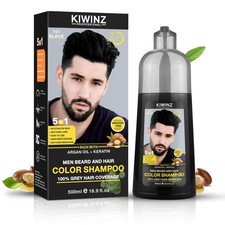 Kiwinz Professional Black Hair Color Shampoo for Men – 5 in 1 Hair Dye Shampo... picture
