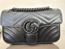 Authentic GUCCI GG Marmont Matte So Black Leather Flap Shoulder Bag Small 22cm picture