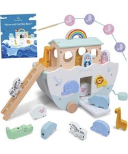 Wooden Noah's Ark Toy - Toddler Montessori STEM Learning Noahs Ark Toy with picture