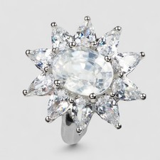 Floral Elysian White Zircon 3.25Ct 925 Sterling Silver Handmade Rings Size 6 picture