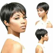 Women Lady Natural Fashion Black Wig Short Straight Synthetic Hair w/Lace picture