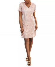 Connected Sheath Dress 8 Dusty Rose Pink Tiered Jersey Knit Short Sleeve NWT $89 picture