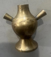 Vintage Etched Leaves Brass India Gurglet Water Vessel Bud Vase 3 Spout Decor picture
