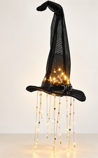 Lighted Witch Hat Hanging Chime Halloween Outdoor Glowing Mesh Decor .. picture