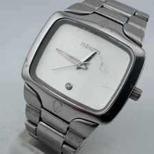 Vintage Nixon Player Quartz Watch Men 100m Silver Steel Barrel New Battery 6.75
