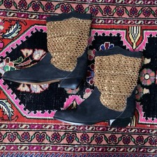 RARE Vintage 80s Italian Designer, “Rinaldi” Suede & Gold Lamé Boots  picture