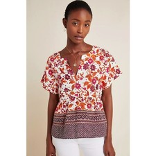 ANTHROPOLOGIE x MAEVE Taissa Blouse Orange Floral Autumnal Sz M NWT $90 {3J21} picture