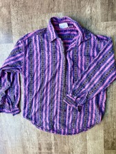 Vintage Purple Pink Aztec Southwestern Geometric Striped Flannel Shirt picture