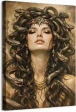 Beautiful Woman and Medusa Poster Canvas Wall Art, Mysterious Medusa Greek picture